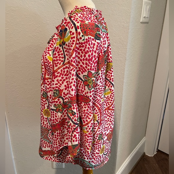 JADE Melody Tam Red Tropical Peacock Print Blouse. Medium Excellent Condition - Picture 5 of 8
